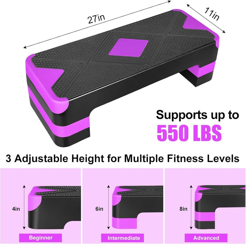 HooKung Adjustable Workout Aerobic Stepper in Fitness & Exercise Step Platform Trainer 3 settings adjustable height 4”-6”-8” - Image 2